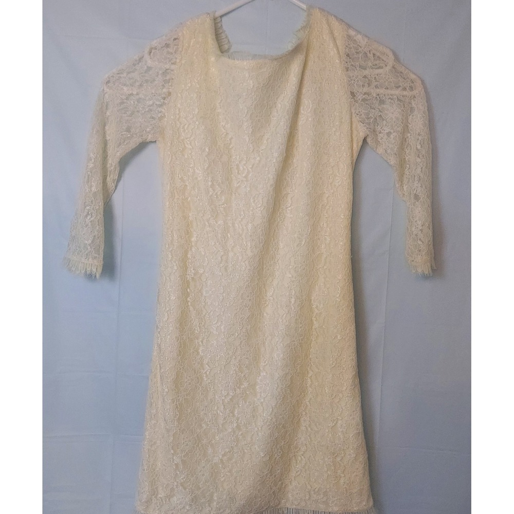 THML Lace Sheath Dress Long Sleeve Ivory Cream Zipper Midi Size M‎ Anthropology